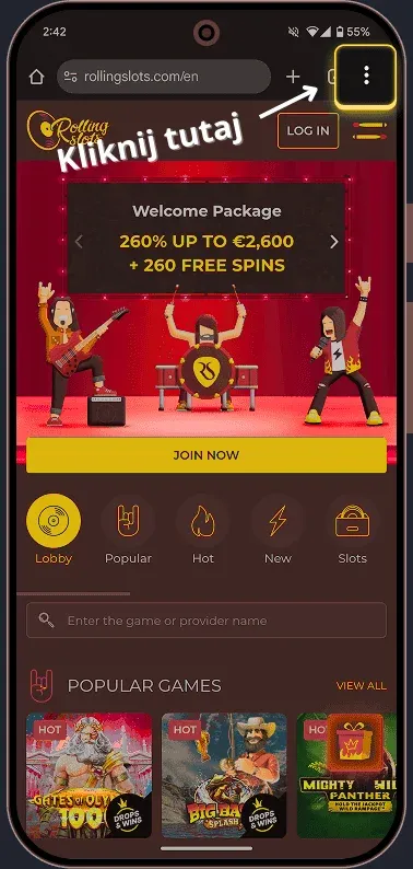 Aplikacja mobilna kasyna Rolling Slots